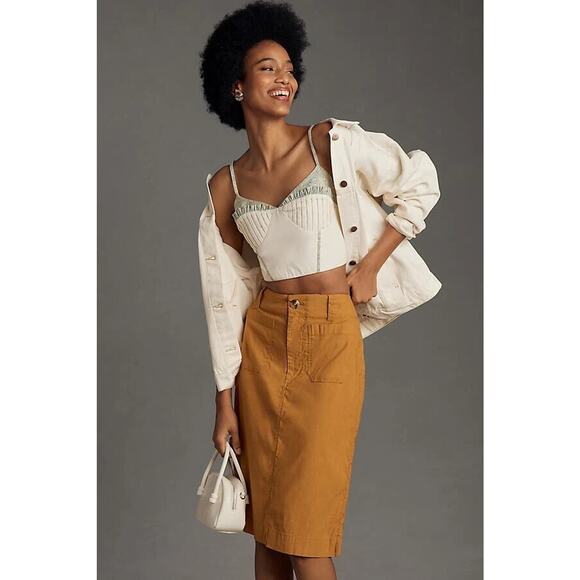 Anthropologie Maeve Caramel Brown Colette Pencil Skirt Small - Picture 1 of 8